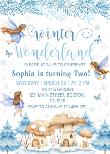 winter fairy 2nd birthday invitation W020: 4373857848