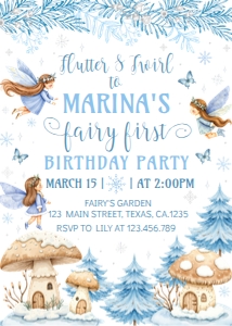 winter fairy 1st birthday invitation W020: 4373853296