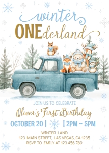 winter woodland birthday invitation W021: 4379083076