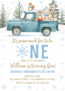 winter woodland 1st birthday invitation W021: 4377403187