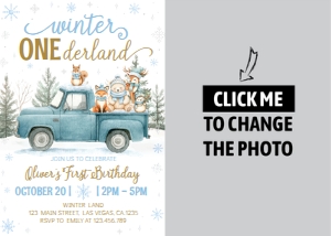 winter woodland birthday photo invitation W021: 4377402192