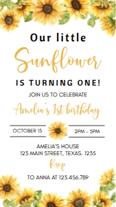 sunflower 1st birthday evite S014 1080x1920: 4391737900