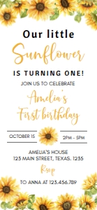 sunflower 1st birthday evite S014 1125x2436: 4391737900