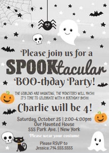 Halloween Birthday Grey: Halloween Invite Grey