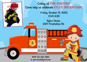 Fireman Boy Birthday Invitation: Fireman Boy Birthday Invitation