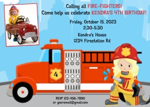 Fireman Girl Birthday Invitation design preview