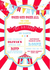 Circus Invitation- Bright Red- Digital: Bright Red Circus Invitation- Red Sunburst