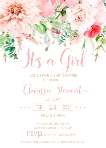 Pink Floral Invitation- It's a Girl design preview