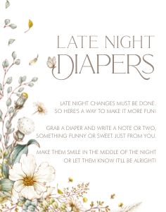 Vintage Baby Shower Late Night Diapers Sign- 11 x 14: Storybook Late Night Diapers Sign