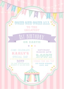 Pastel Circus Invitation- Pink Stripes: Pastel Circus Party Kit- Pink Stripes