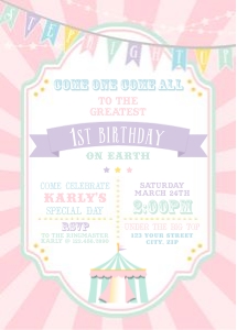 Pastel Circus Invitation- Pink Burst: Pastel Circus Party Kit- Pink Burst