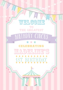 Pastel Circus Welcome Sign- Pink Stripes- A2: Pastel Circus Welcome Sign- Pink Stripes