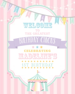 Pastel Circus Welcome Sign- Pink Stripes- 8 x 10: Pastel Circus Welcome Sign- Pink Stripes
