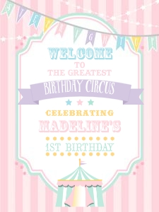 Pastel Circus Welcome Sign- Pink Stripes- 18 x 24: Pastel Circus Welcome Sign- Pink Stripes