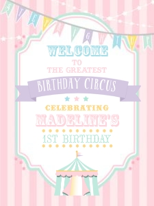 Pastel Circus Welcome Sign- Pink Stripes- 36 x 48: Pastel Circus Welcome Sign- Pink Stripes