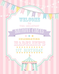 Pastel Circus Welcome Sign- Pink Stripes- 16 x 20: Pastel Circus Welcome Sign- Pink Stripes
