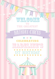 Pastel Circus Welcome Sign- Pink Stripes- A1: Pastel Circus Welcome Sign- Pink Stripes