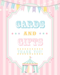 Pastel Circus Cards & Gifts Sign- Pink Stripes- 8 x 10: Pastel Circus Cards & Gifts Sign- Pink Stripes