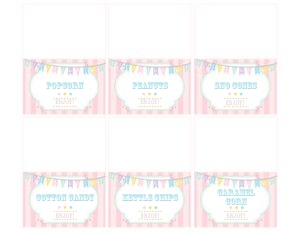 Pastel Circus Food Cards- Pink Stripes: Pastel Circus Party Kit- Pink Stripes