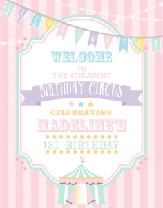 Pastel Circus Welcome Sign- Pink Stripes- 11 x 14: Pastel Circus Welcome Sign- Pink Stripes