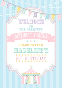 Pastel Circus Welcome Sign- Blue Stripes- A2: Pastel Circus Welcome Sign- Blue Stripes