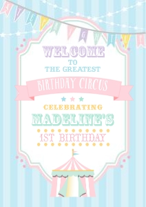 Pastel Circus Welcome Sign- Blue Stripes- A1: Pastel Circus Welcome Sign- Blue Stripes