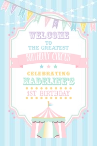 Pastel Circus Welcome Sign- Blue Stripes- 24 x 36: Pastel Circus Welcome Sign- Blue Stripes