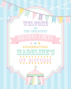 Pastel Circus Welcome Sign- Blue Stripes- 16 x 20: Pastel Circus Welcome Sign- Blue Stripes