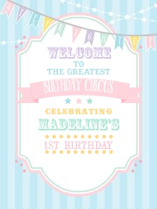 Pastel Circus Welcome Sign- Blue Stripes- 18 x 24: Pastel Circus Welcome Sign- Blue Stripes