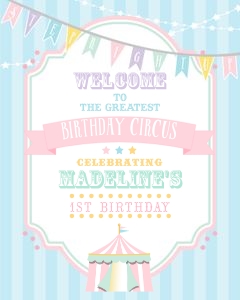 Pastel Circus Welcome Sign- Blue Stripes- 8 x 10: Pastel Circus Welcome Sign- Blue Stripes