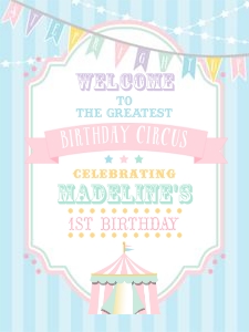 Pastel Circus Welcome Sign- Blue Stripes- 36 x 48: Pastel Circus Welcome Sign- Blue Stripes