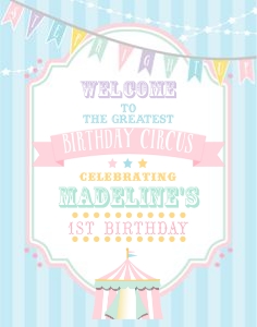 Pastel Circus Welcome Sign- Blue Stripes- 11 x 14: Pastel Circus Welcome Sign- Blue Stripes