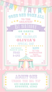 Pastel Circus Smart Phone Invitation- Pink Stripe: Pastel Circus Smart Phone Invitation- Pink Stripe