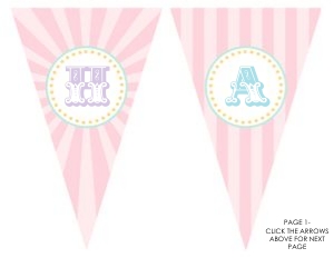 Pastel Circus Pennant Banner- Letter Pieces: Pastel Circus Party Kit- Pink Stripes