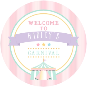 Pastel Circus Favor Circles- Large- 3" Inch-  Pink Stripe: Pastel Circus- 3" Inch Labels- Stripe