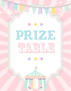 Pastel Circus Prize Table Sign- Pink Burst- 11 x 14: Pastel Circus Prize Table Sign- Pink Burst