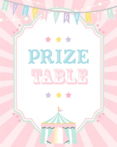 Pastel Circus Prize Table Sign- Pink Burst- 8 x 10: Pastel Circus Prize Table Sign- Pink Burst