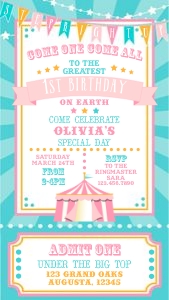 Pink & Teal Circus SmartPhone Invitation- Blue Burst: Pink & Teal Circus SmartPhone Invitation- Blue Burst