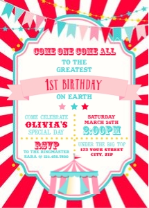 Red & Pink Circus Invitation- Red Burst: Red & Pink Circus Invitation- Red Burst