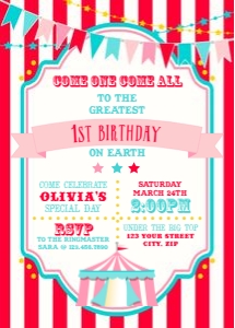 Red & Pink Circus Invitation- Red Stripes: Red & Pink Circus Invitation- Red Stripes
