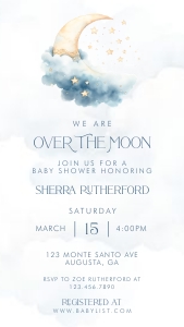 Over the Moon Baby Shower Smart Phone Invitation- 1080 x 1920px- Blue: Over the Moon Baby Shower Smart Phone Invitation- Blue