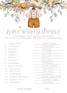 Vintage Baby Shower- Word Scramble Game- Baby Boy- Answer Key: Vintage Baby Shower Games- Baby Boy