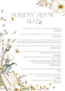 Vintage Baby Shower- Nursery Rhyme Quiz- Answer Key: Vintage Baby Shower Games- Baby Boy