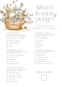 Vintage Baby Shower- What's in Your Purse Game: Vintage Baby Shower Games- Baby Boy