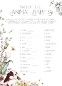 Vintage Baby Shower- Match the Baby Animals Game: Vintage Baby Shower Games- Baby Boy