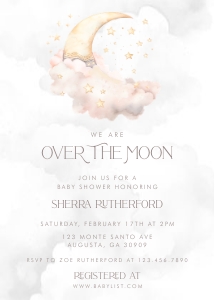 Over the Moon Baby Shower Invitation- Pink: Over the Moon Baby Shower Essentials Bundle- Pink