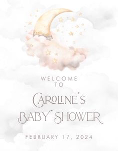 Over the Moon Baby Shower Welcome Sign- Pink- 11 x 14: Over the Moon Baby Shower Essentials Bundle- Pink