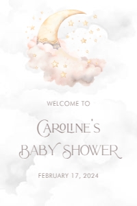 Over the Moon Baby Shower Welcome Sign- Pink- 24 x 36: Over the Moon Baby Shower Essentials Bundle- Pink