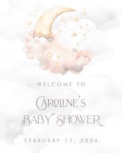 Over the Moon Baby Shower Welcome Sign- Pink- 8 x 10: Over the Moon Baby Shower Essentials Bundle- Pink