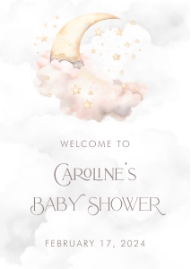 Over the Moon Baby Shower Welcome Sign- Pink- A1: Over the Moon Baby Shower Essentials Bundle- Pink